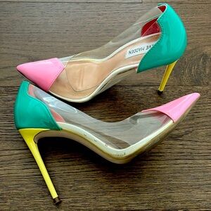 STEVE MADDEN Malibu Pump 8M extremely rare multicolor pink green yellow patent